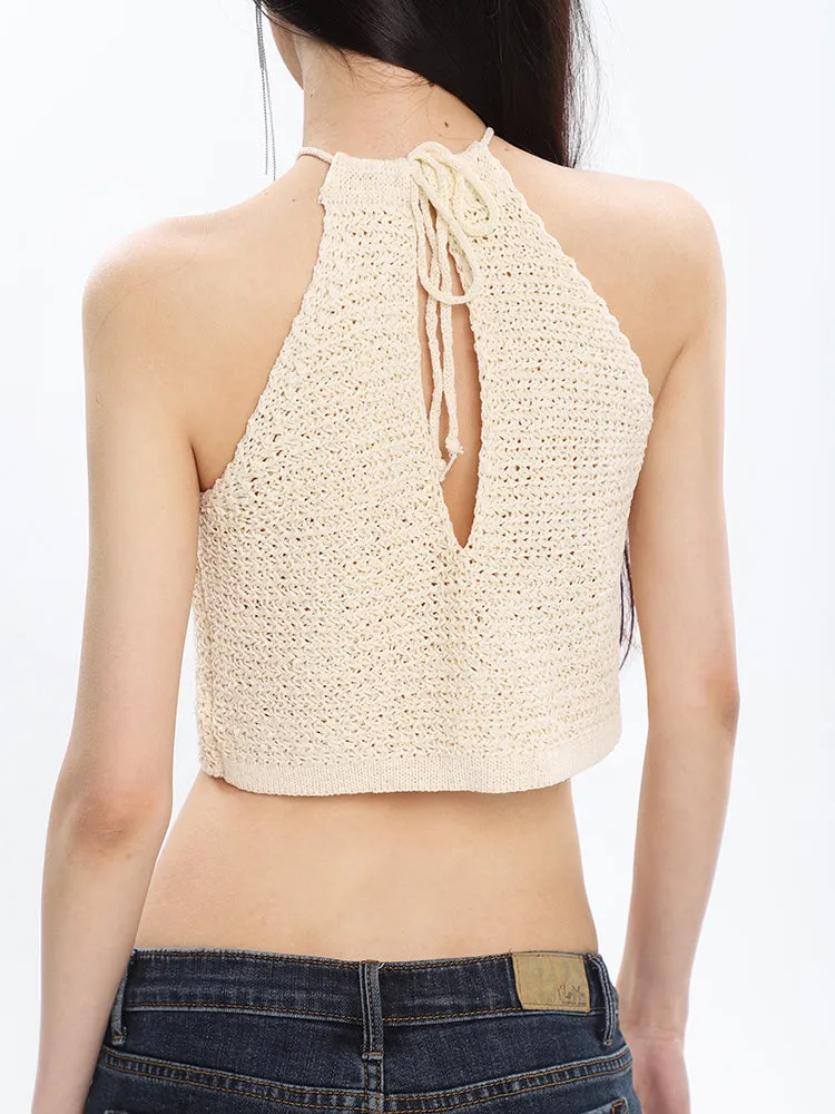Dalia Solid Color Knitted Halter Sleeveless Top