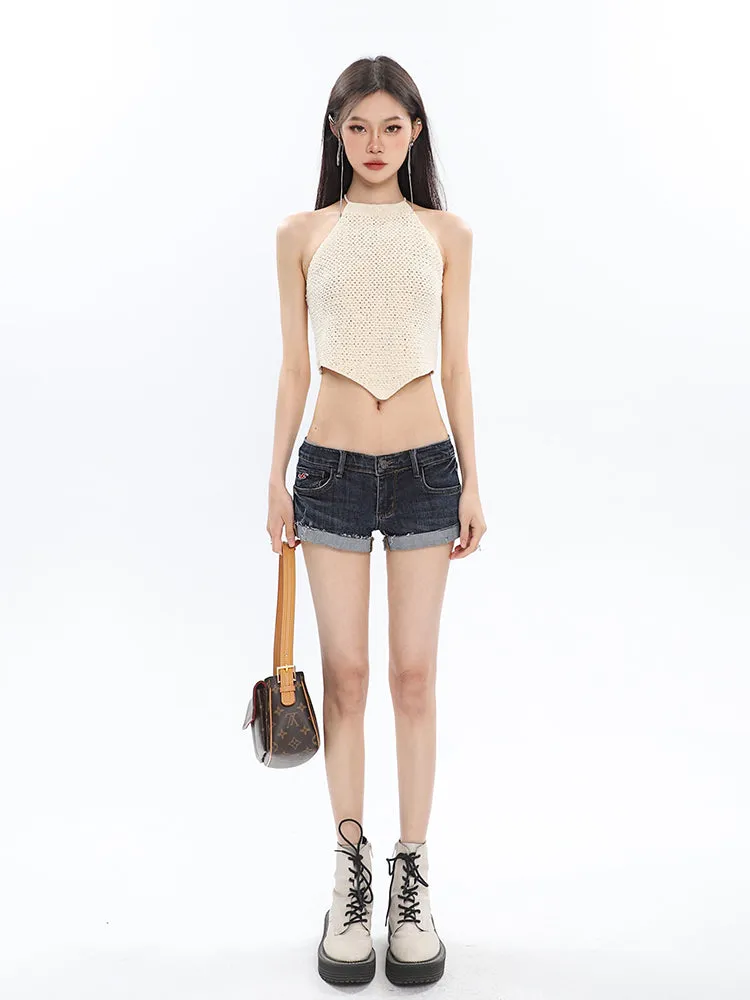 Dalia Solid Color Knitted Halter Sleeveless Top