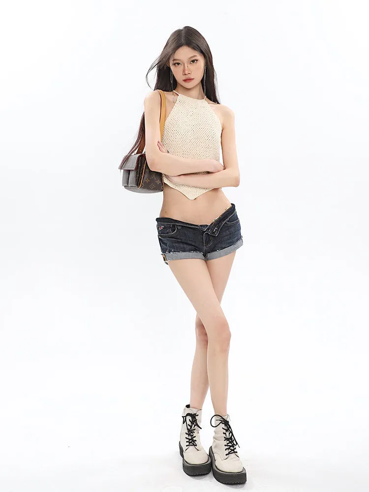 Dalia Solid Color Knitted Halter Sleeveless Top
