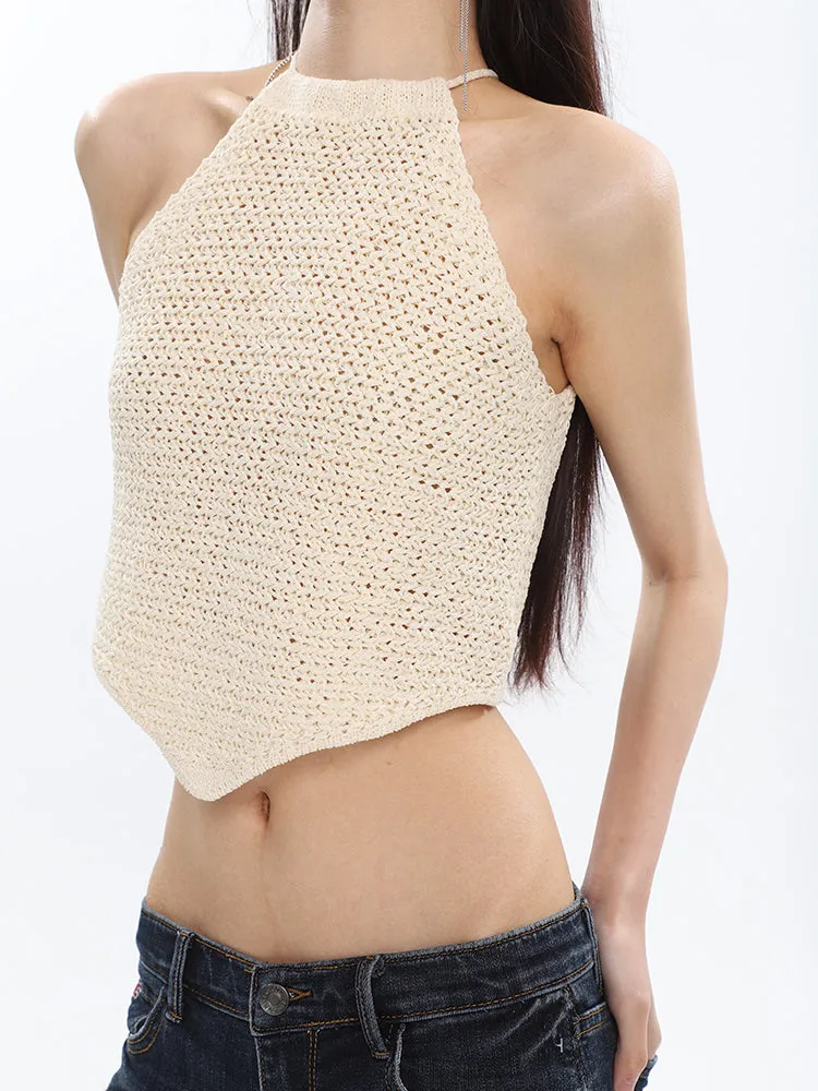 Dalia Solid Color Knitted Halter Sleeveless Top