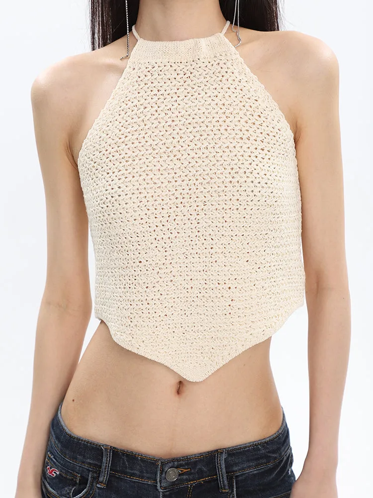 Dalia Solid Color Knitted Halter Sleeveless Top