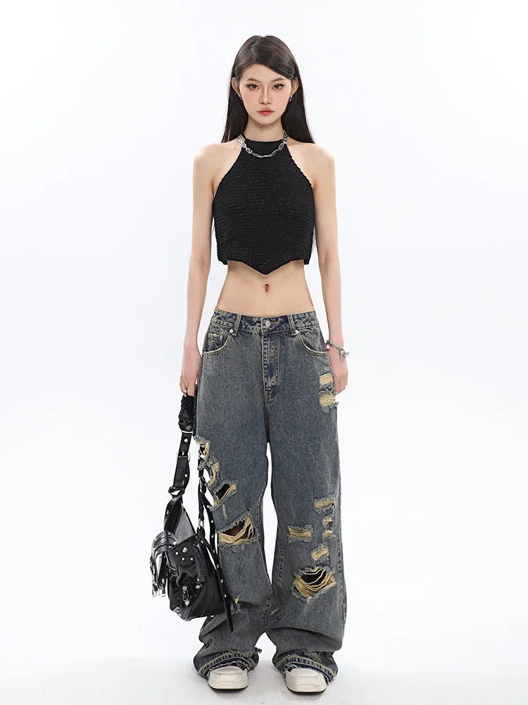 Dalia Solid Color Knitted Halter Sleeveless Top