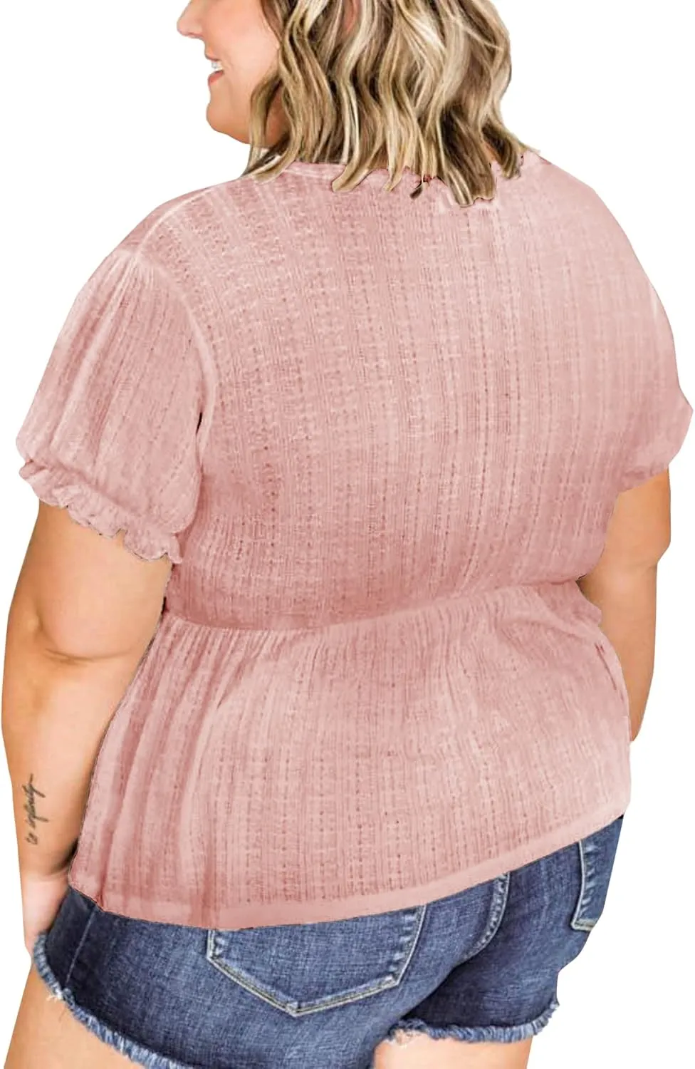 Deerose Women's Puff Sleeve Ruffle Hem Peplum Top