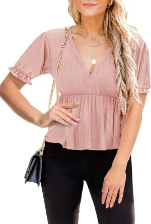 Deerose Women's Puff Sleeve Ruffle Hem Peplum Top