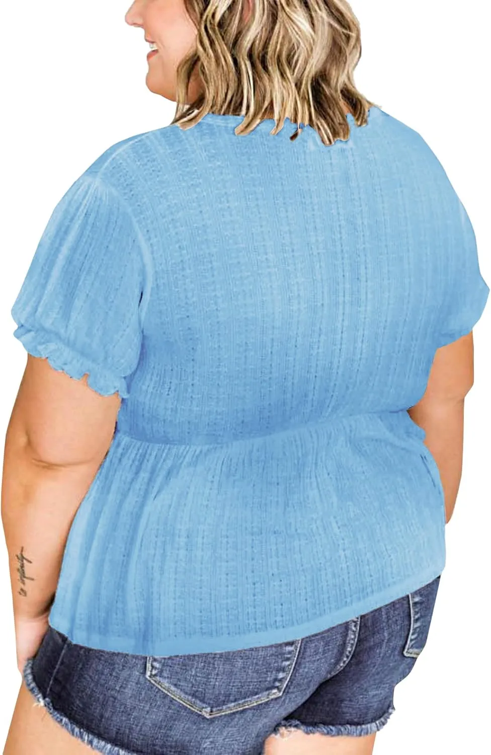 Deerose Women's Puff Sleeve Ruffle Hem Peplum Top