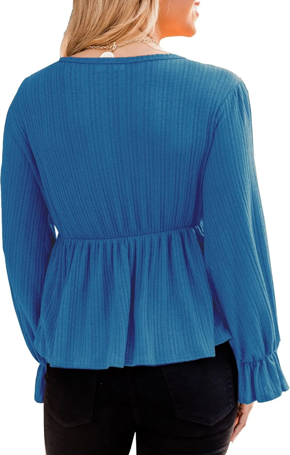 Deerose Women's Puff Sleeve Ruffle Hem Peplum Top