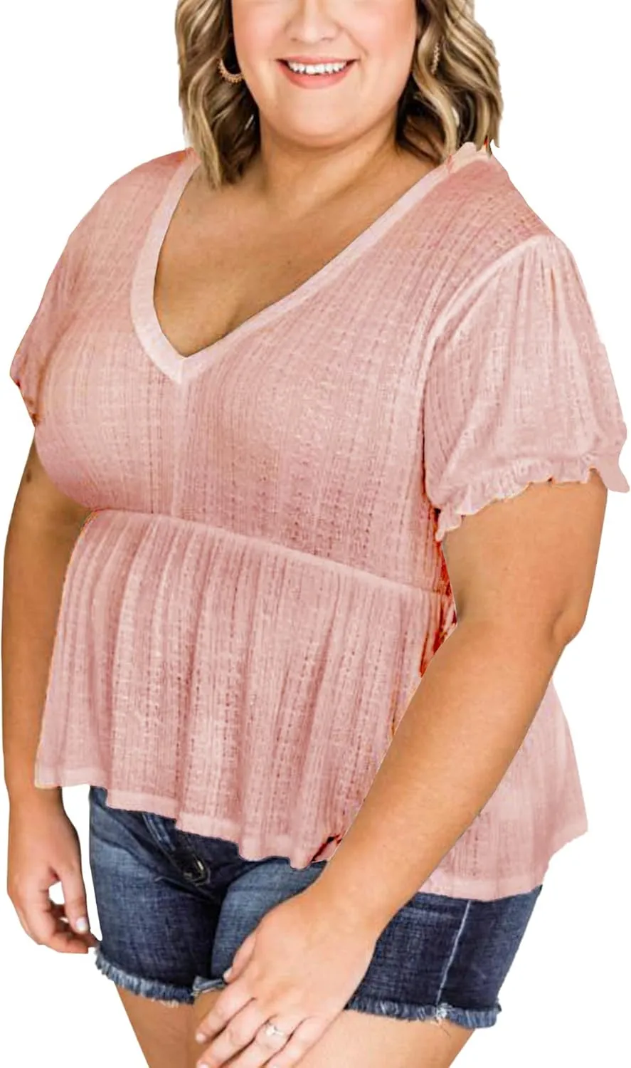 Deerose Women's Puff Sleeve Ruffle Hem Peplum Top