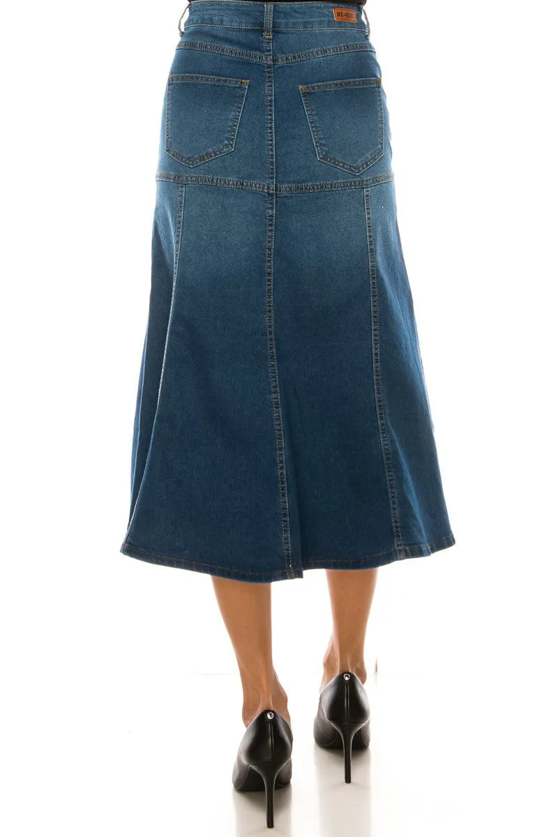 Denim Skirt with Flare Bottom in Indigo Wash Style 89067