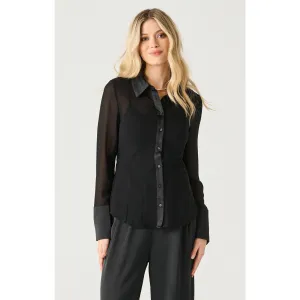 Dex Black Tape Sheer Cinched Blouse