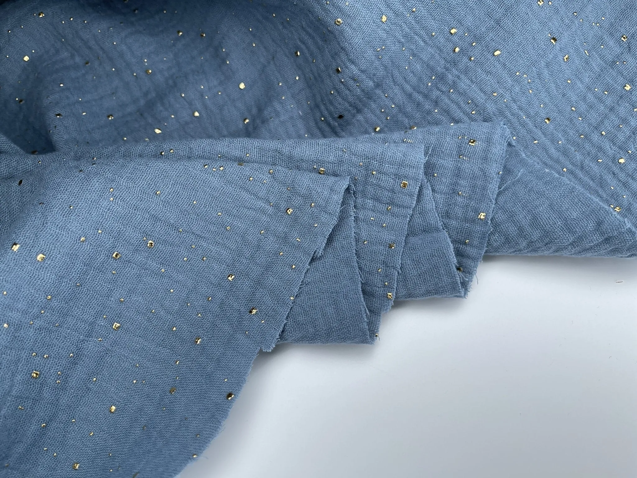 Double layered gauze muslin fabric with  gold stone drops studs