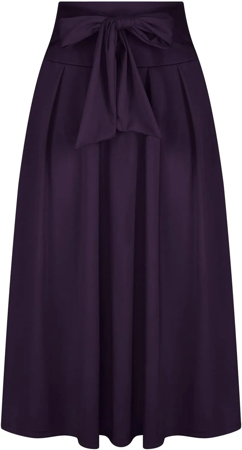 Elegant High Waisted Skirts for Women Elastic A Line Flared Skirt Stretchy Pleated Midi Skirts Ankle Length Skirt