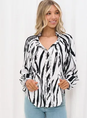 Florence Black and White Brush Print Blouse