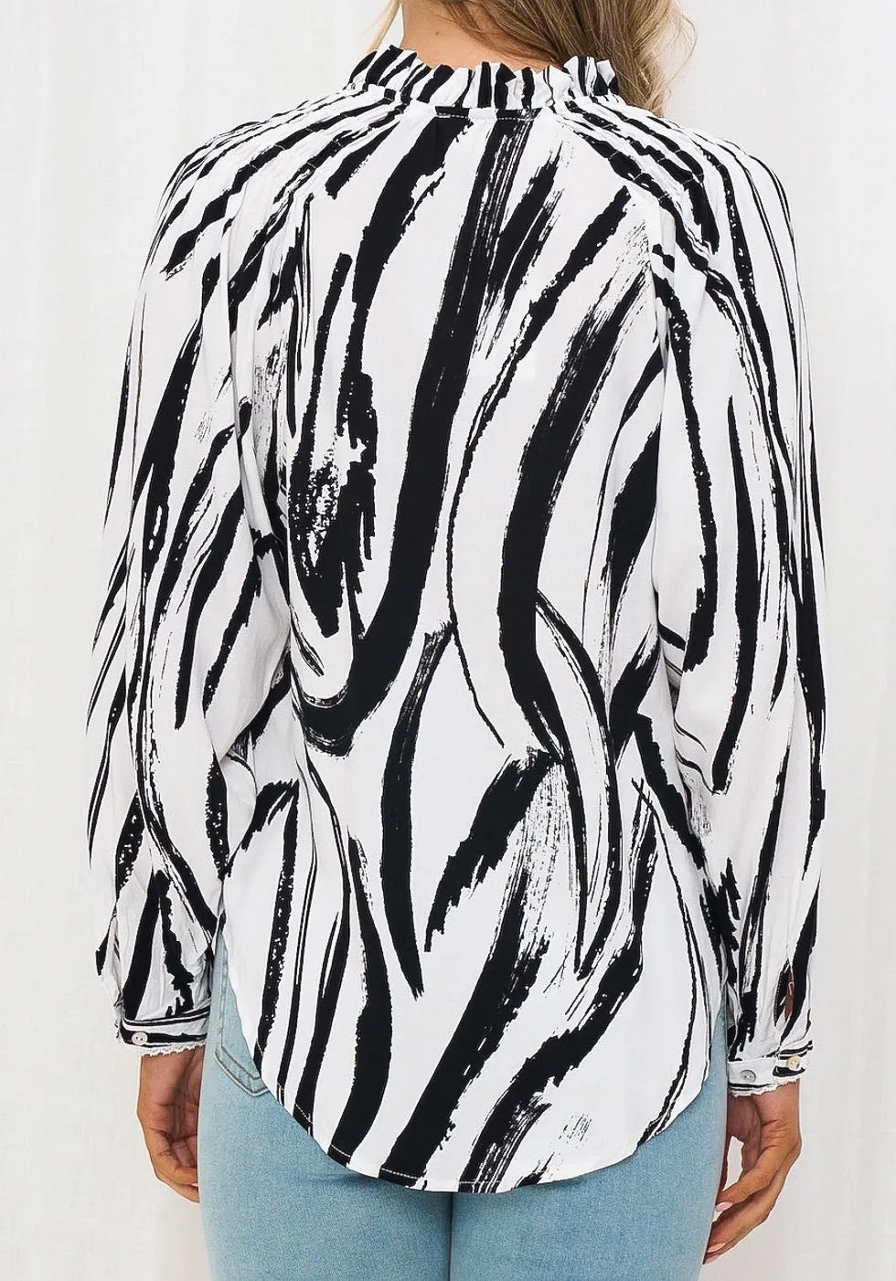 Florence Black and White Brush Print Blouse
