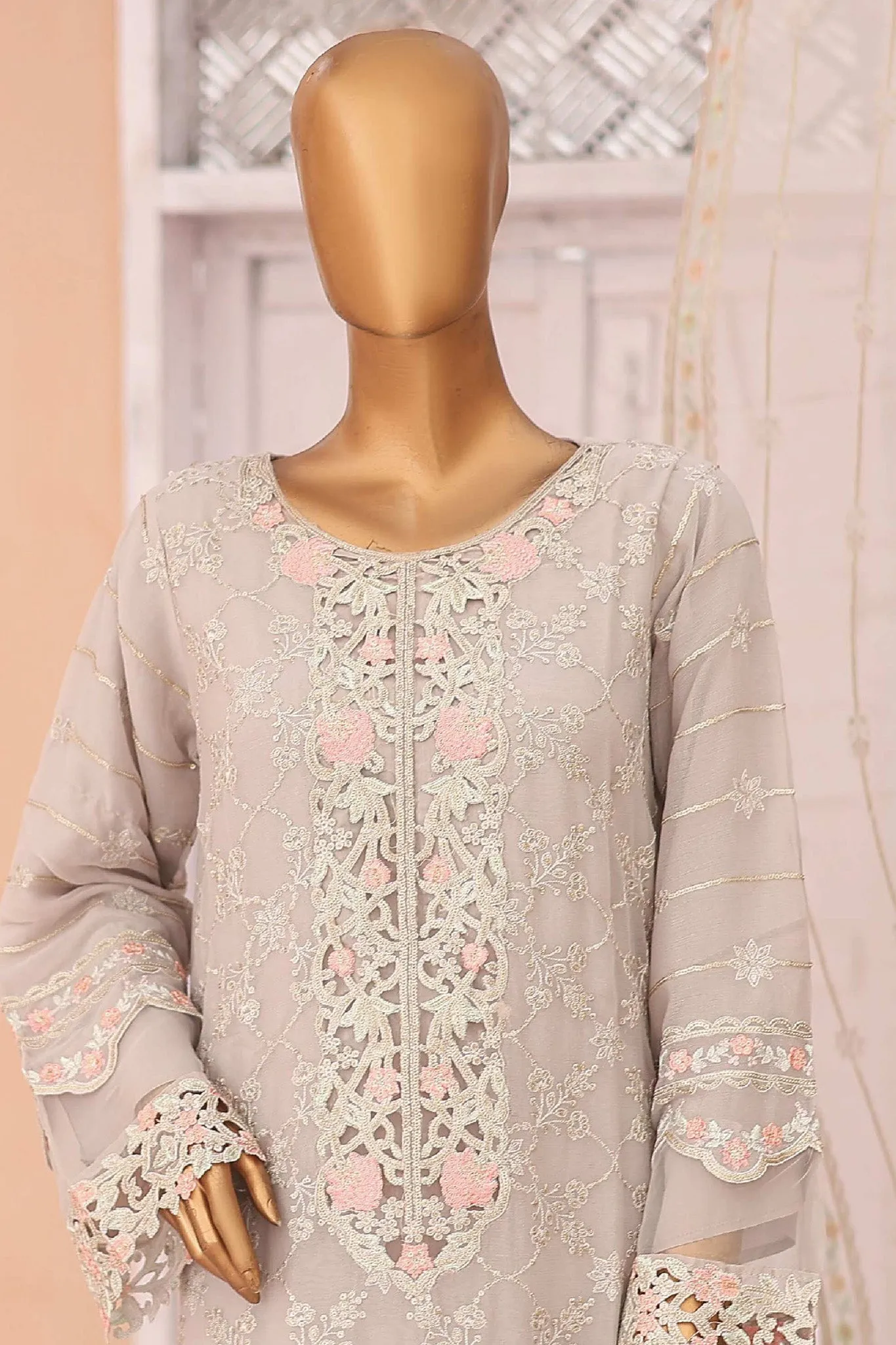 Gira By Bin Saeed Stitched 3 Piece Luxury Emb Chiffon Collection'2024-ZEFC-980-Grey