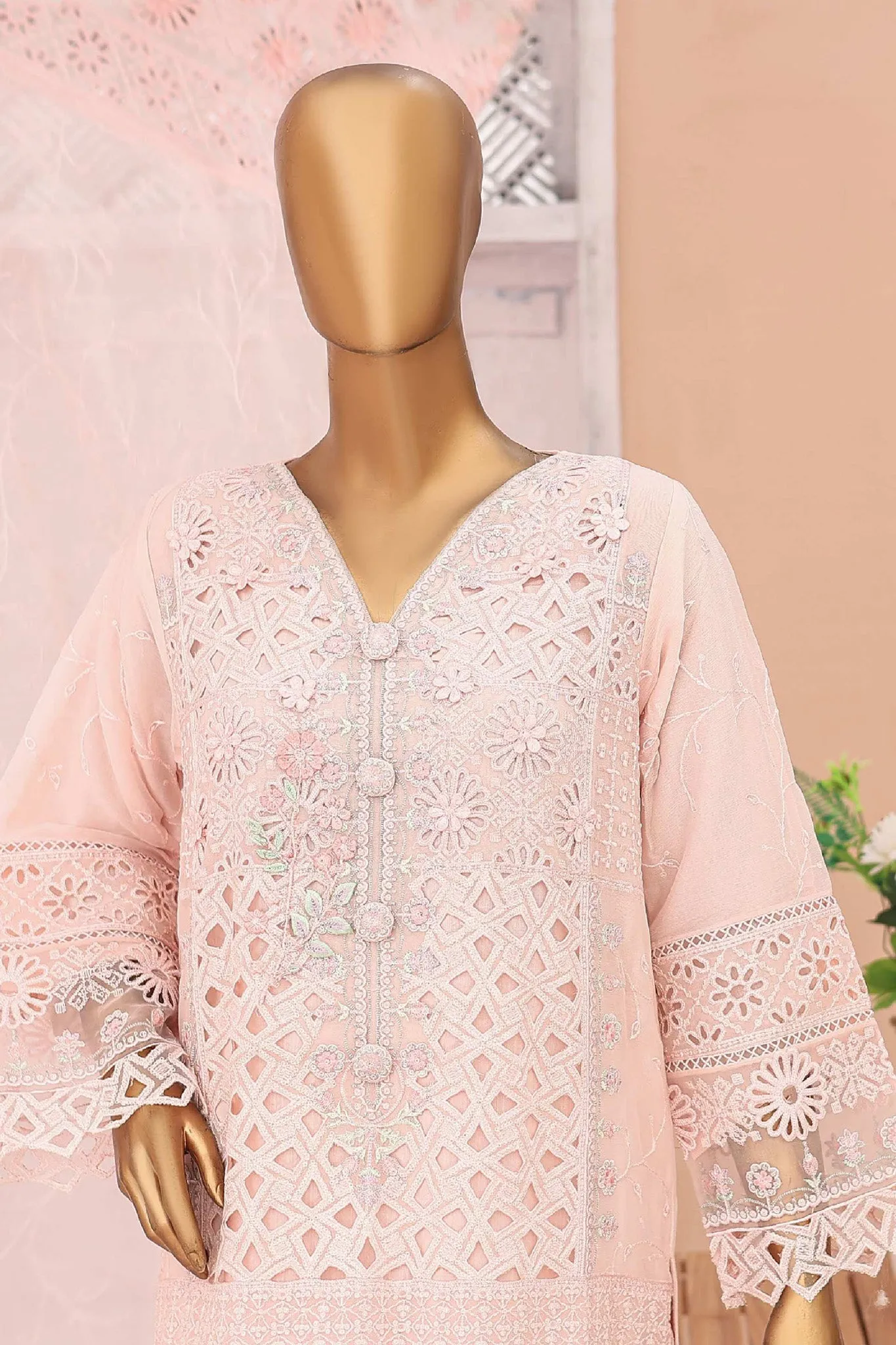 Gira By Bin Saeed Stitched 3 Piece Luxury Emb Chiffon Collection'2024-ZEFC-982-Pink