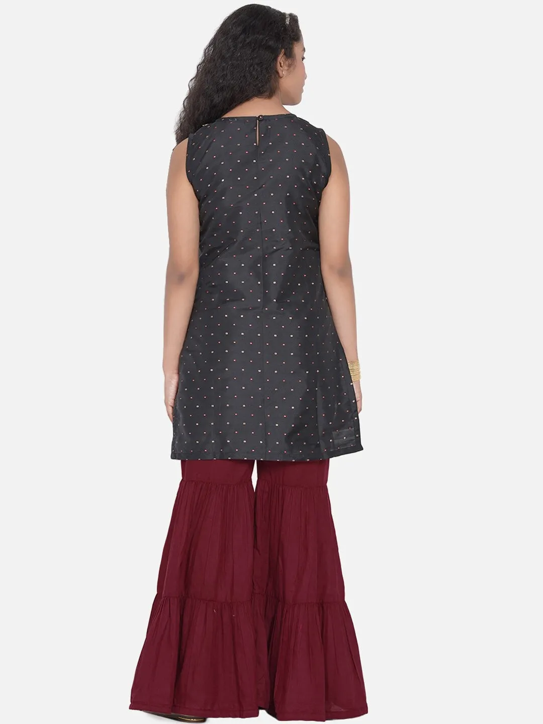 Girl's Black Printed Regular Gotta Patti Kurta with Sharara - NOZ2TOZ KIDS