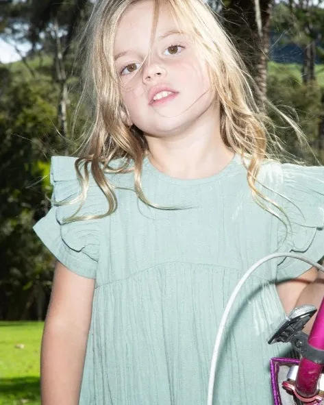 Girl's Short-sleeved Muslin Charlotte Dress - Matcha