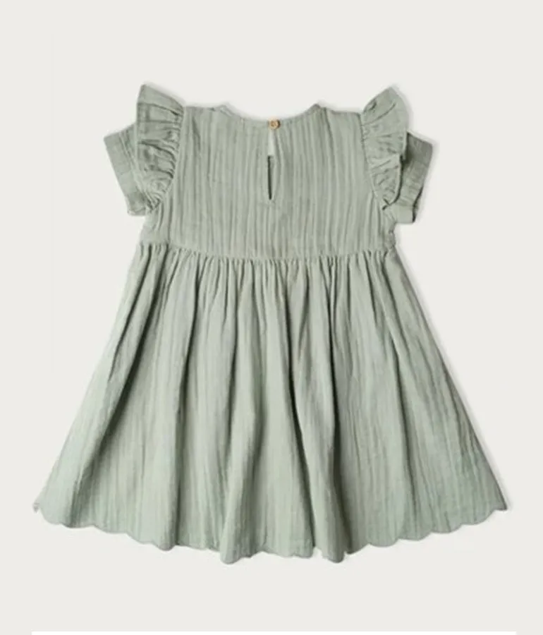 Girl's Short-sleeved Muslin Charlotte Dress - Matcha