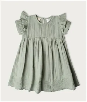 Girl's Short-sleeved Muslin Charlotte Dress - Matcha