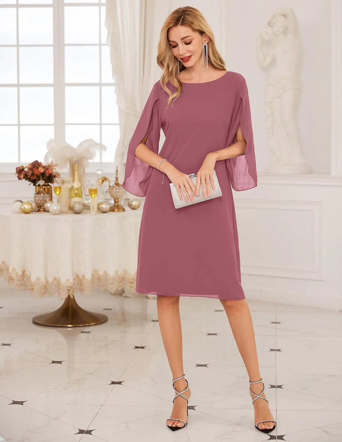 GRACE KARIN Womens Chiffon Dresses Flutter Sleeve Party Wedding Cocktail Dress Size 8-20