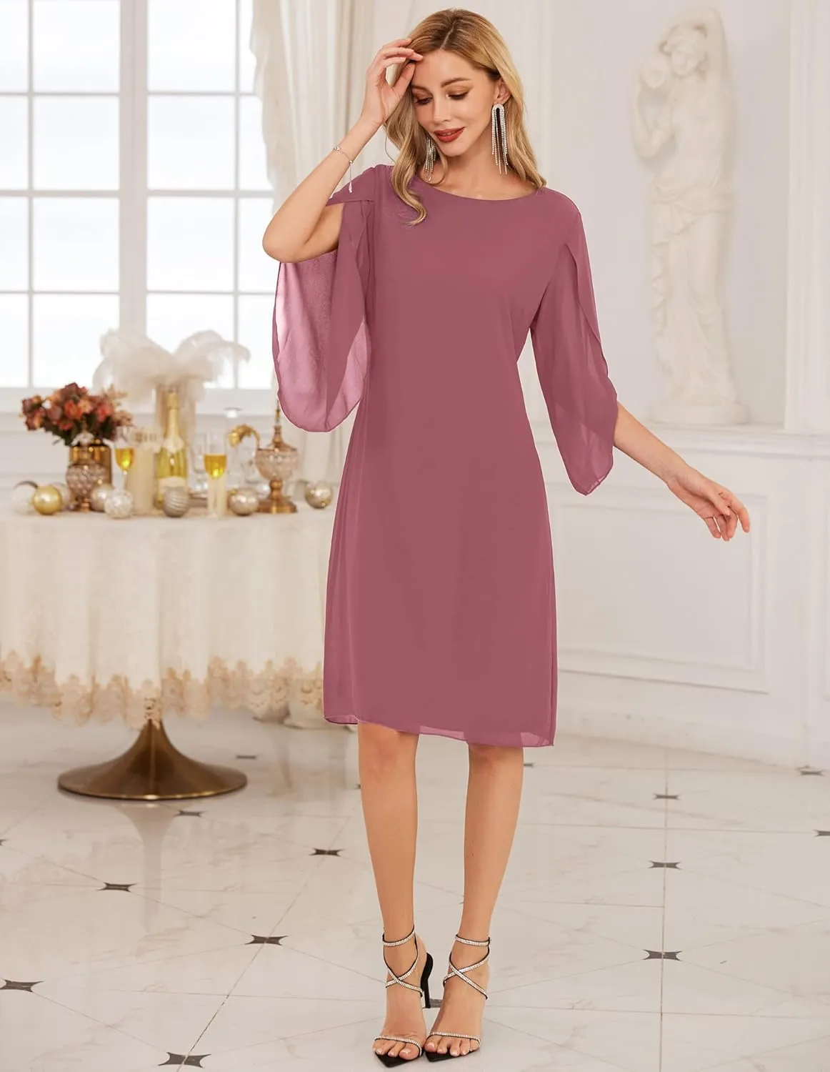 GRACE KARIN Womens Chiffon Dresses Flutter Sleeve Party Wedding Cocktail Dress Size 8-20