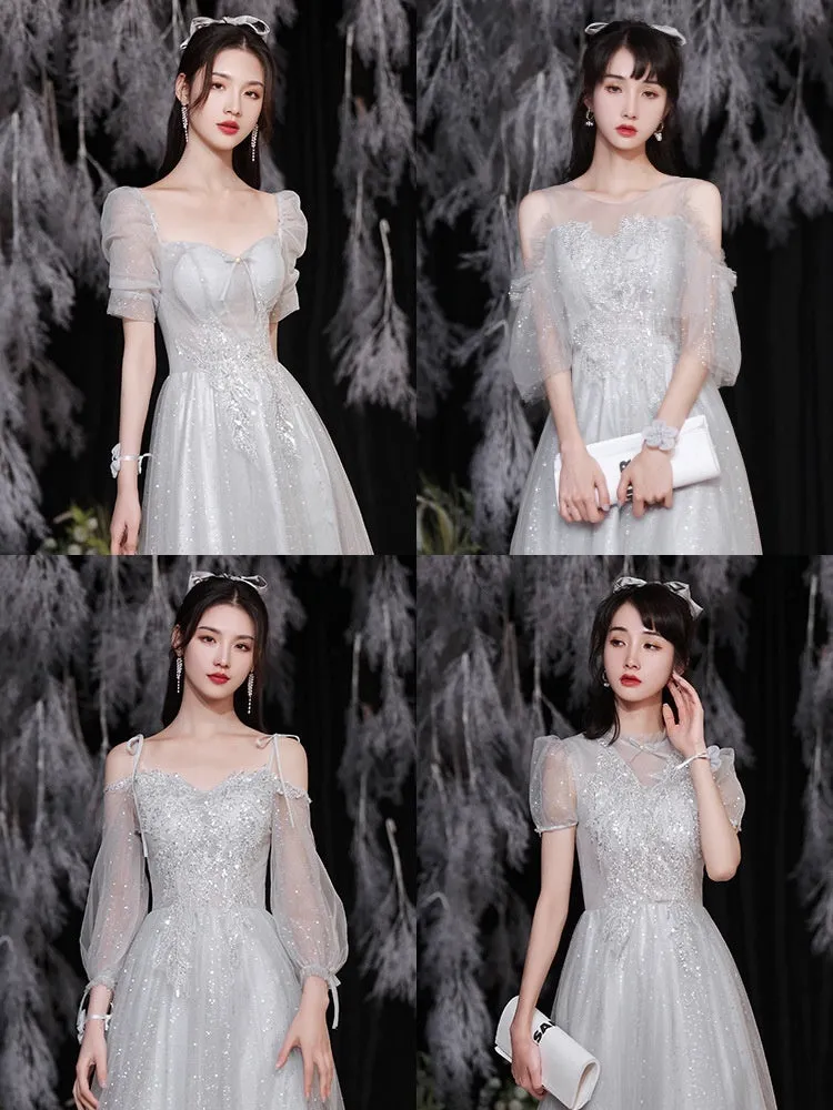 Gray Bridesmaid Pick-up Sisters Group Graduation Evening Dress