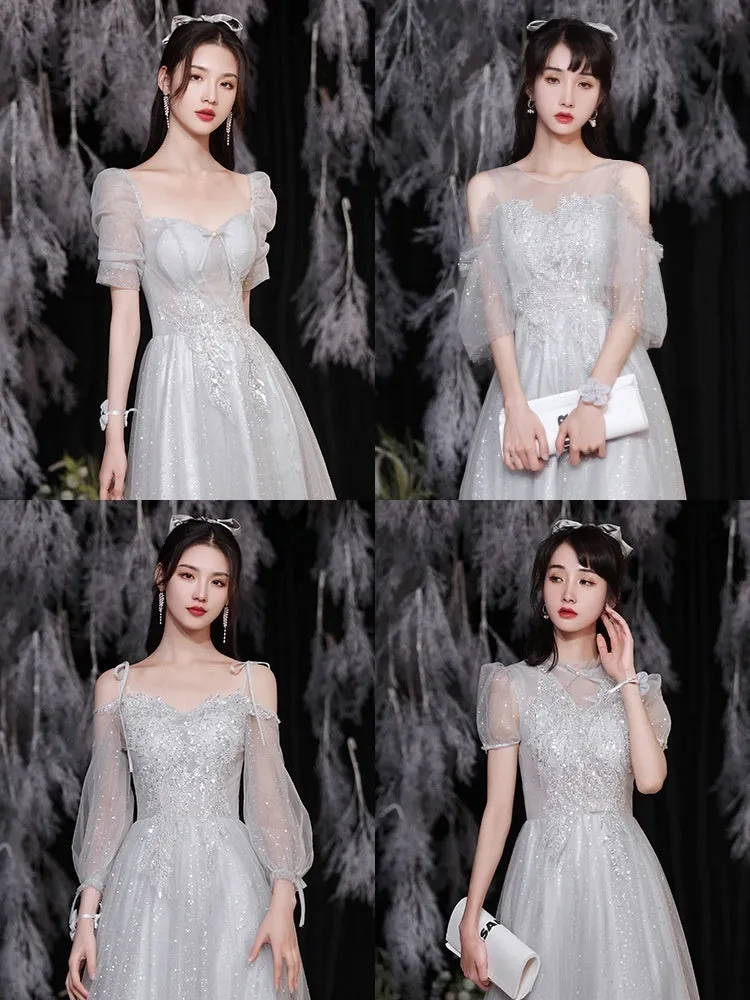 Gray Bridesmaid Pick-up Sisters Group Graduation Evening Dress