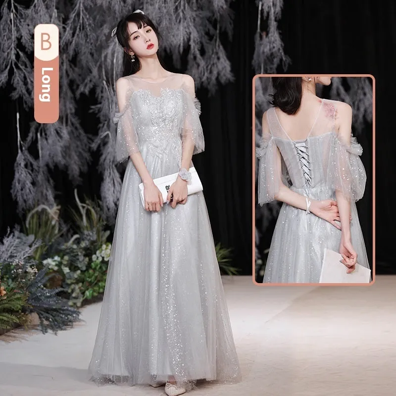 Gray Bridesmaid Pick-up Sisters Group Graduation Evening Dress