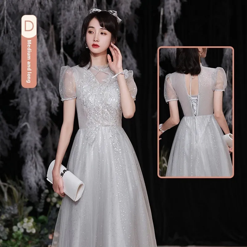 Gray Bridesmaid Pick-up Sisters Group Graduation Evening Dress