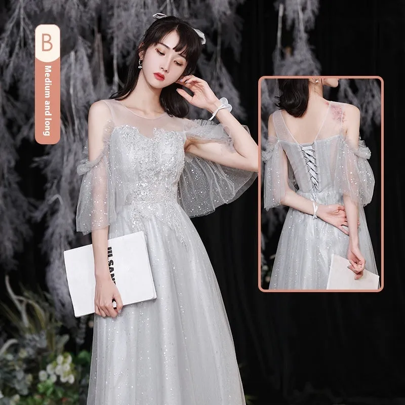 Gray Bridesmaid Pick-up Sisters Group Graduation Evening Dress