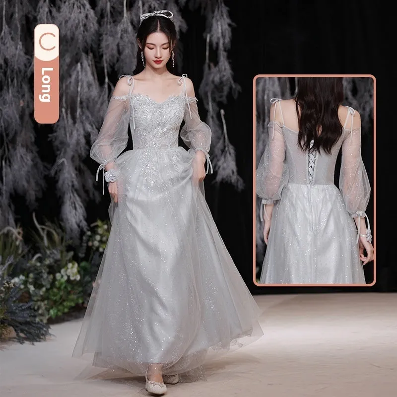 Gray Bridesmaid Pick-up Sisters Group Graduation Evening Dress