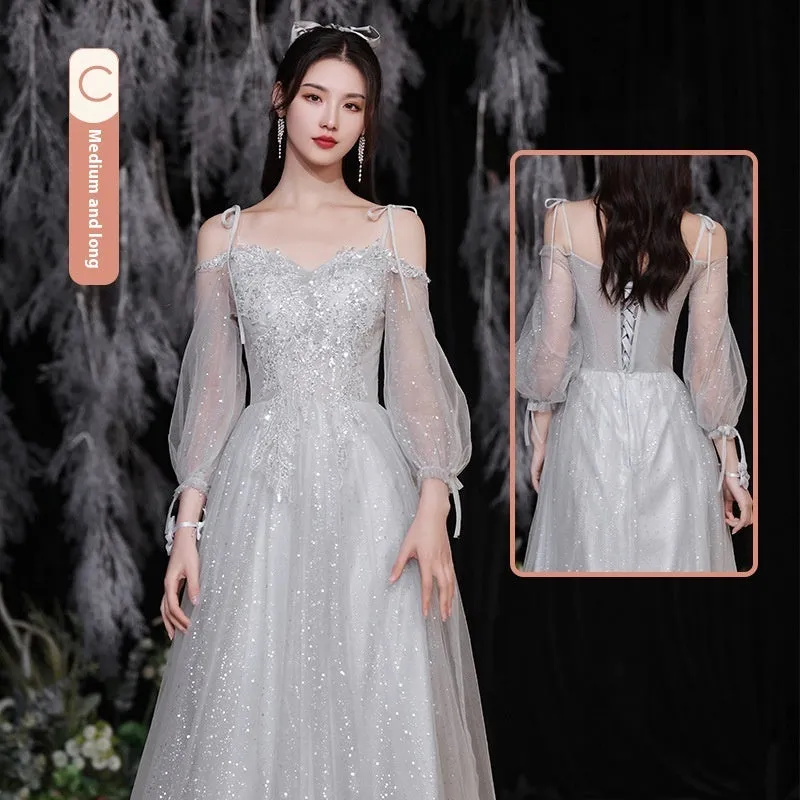 Gray Bridesmaid Pick-up Sisters Group Graduation Evening Dress