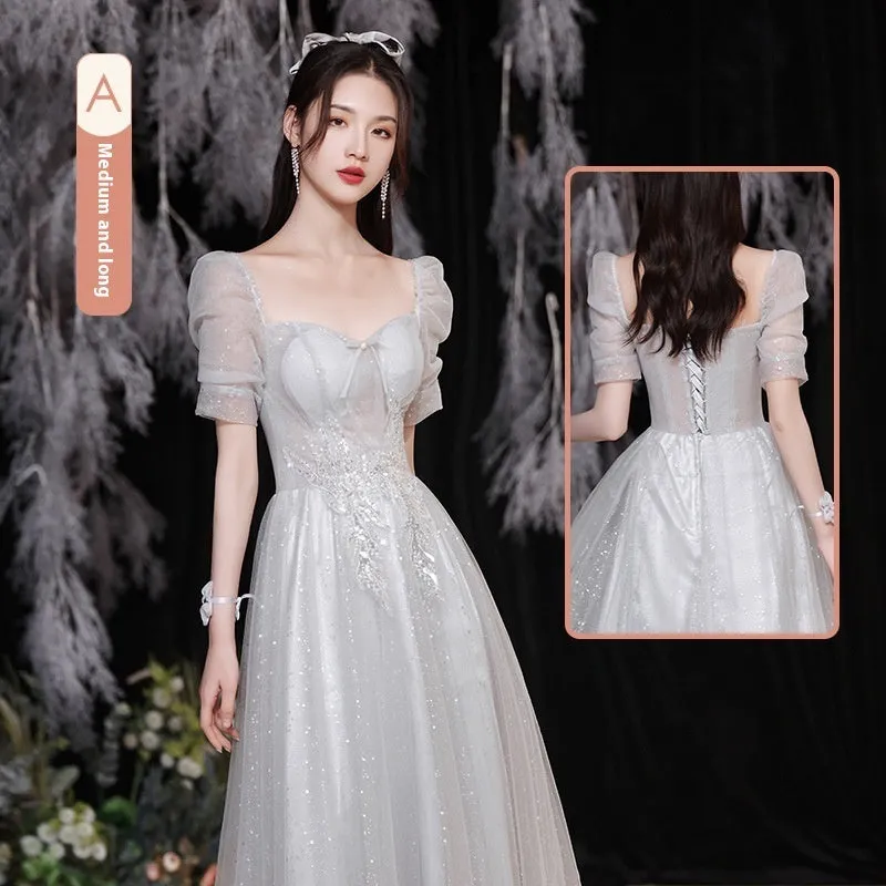 Gray Bridesmaid Pick-up Sisters Group Graduation Evening Dress