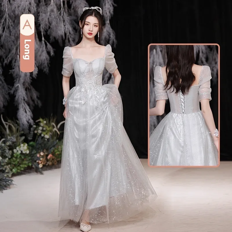 Gray Bridesmaid Pick-up Sisters Group Graduation Evening Dress