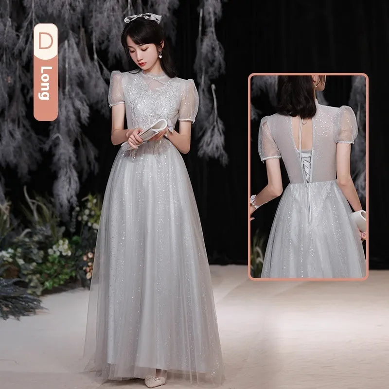 Gray Bridesmaid Pick-up Sisters Group Graduation Evening Dress