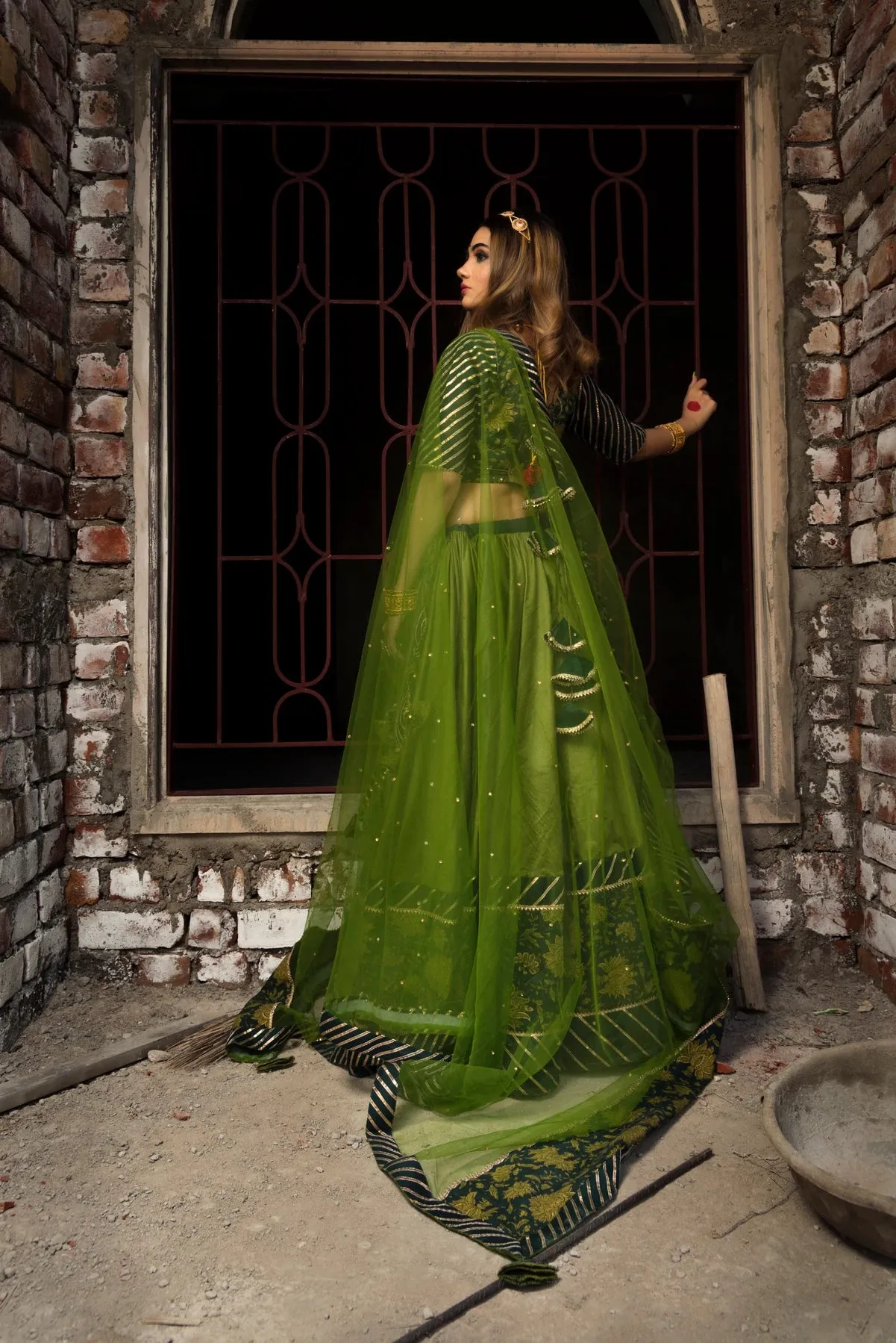 Green Cotton Silk Lehenga Set with Organza Dupatta