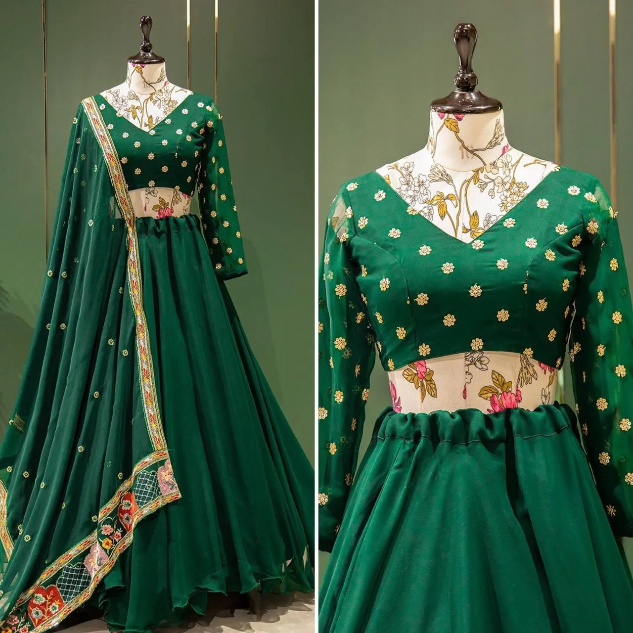 Green Georgette  Lehenga Choli