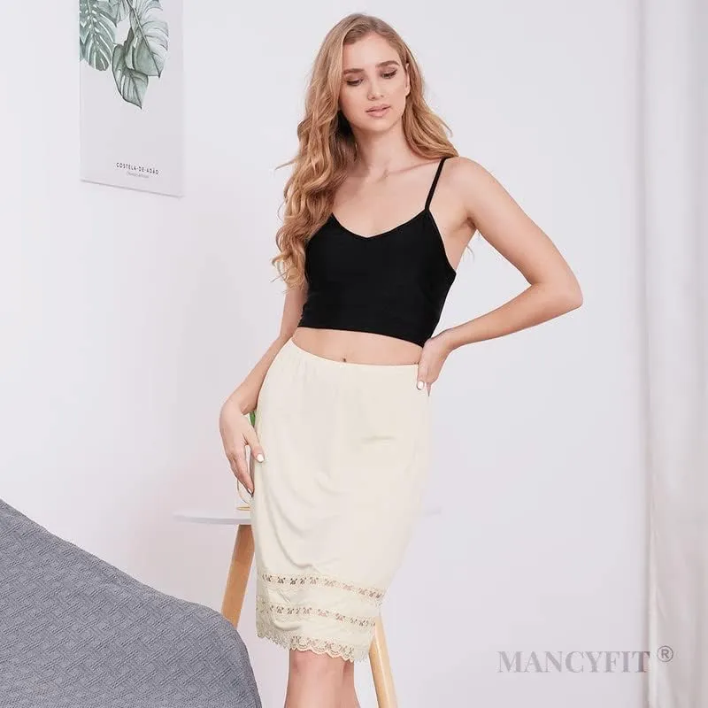Half Slips for Women Underskirt Dress Extender Lace Trim Knee Length Midi Skirt 19-26" Length