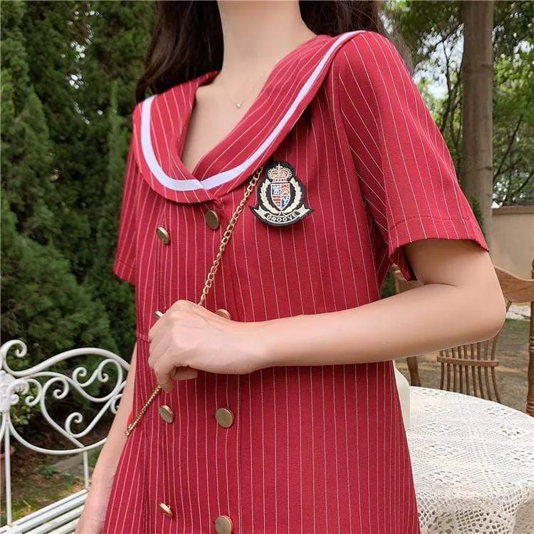 Harajuku Vertical Stripes Mid-length Dress