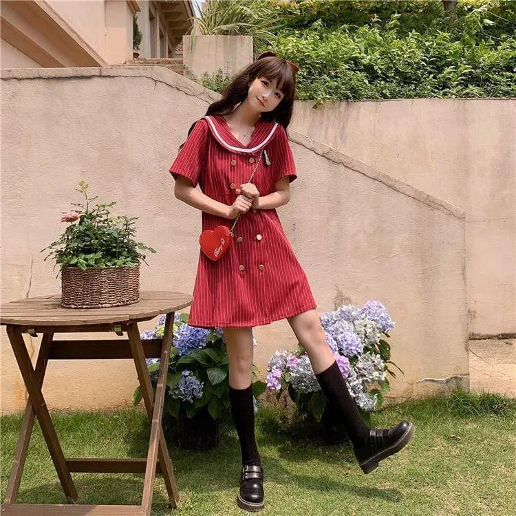 Harajuku Vertical Stripes Mid-length Dress