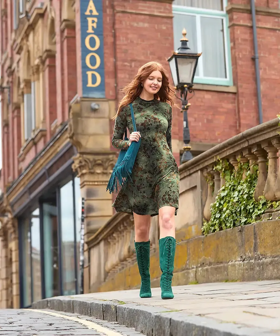 Joe Browns 12 Green Jemima Flocked Jersey Dress
