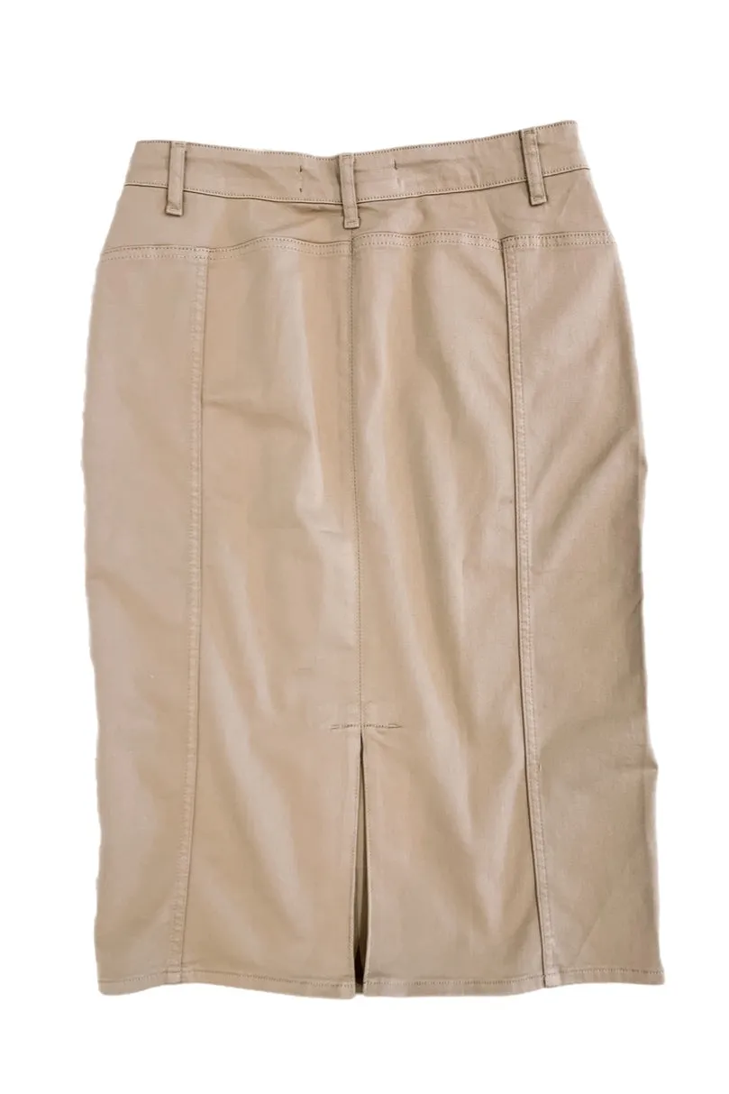 Khaki Twill Straight Denim Skirt 227/4-1 D