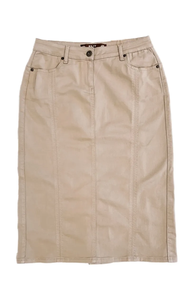 Khaki Twill Straight Denim Skirt 227/4-1 D