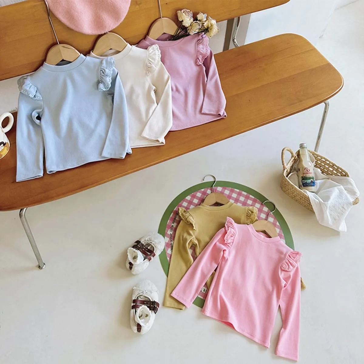 KISBINI Toddler Girl Ruffle Long Sleeve T-Shirt Cotton Top Tee for Spring/Fall