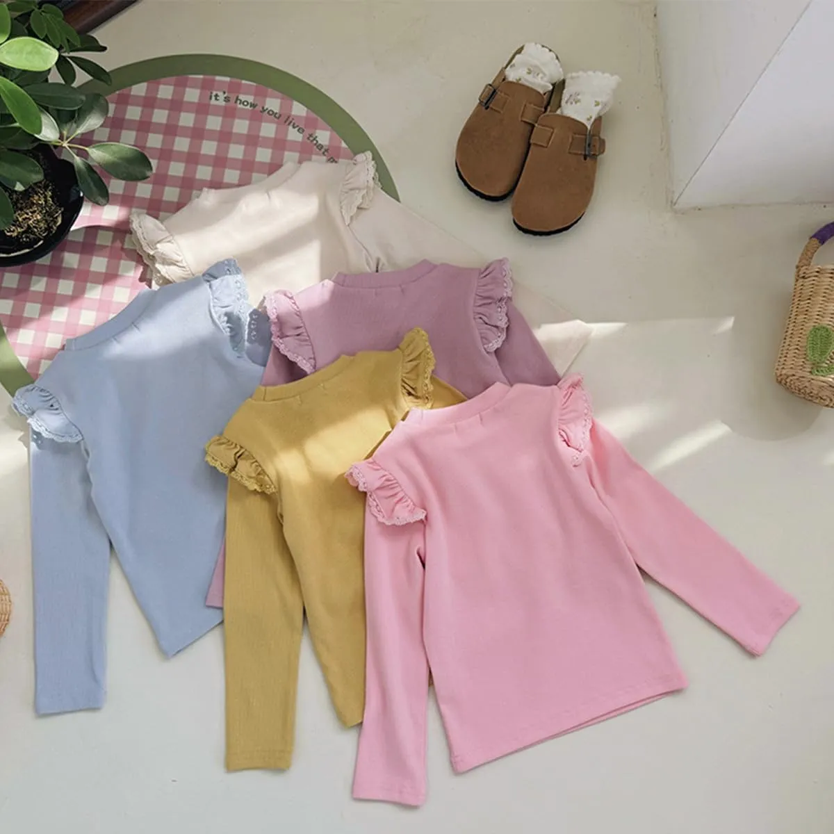 KISBINI Toddler Girl Ruffle Long Sleeve T-Shirt Cotton Top Tee for Spring/Fall