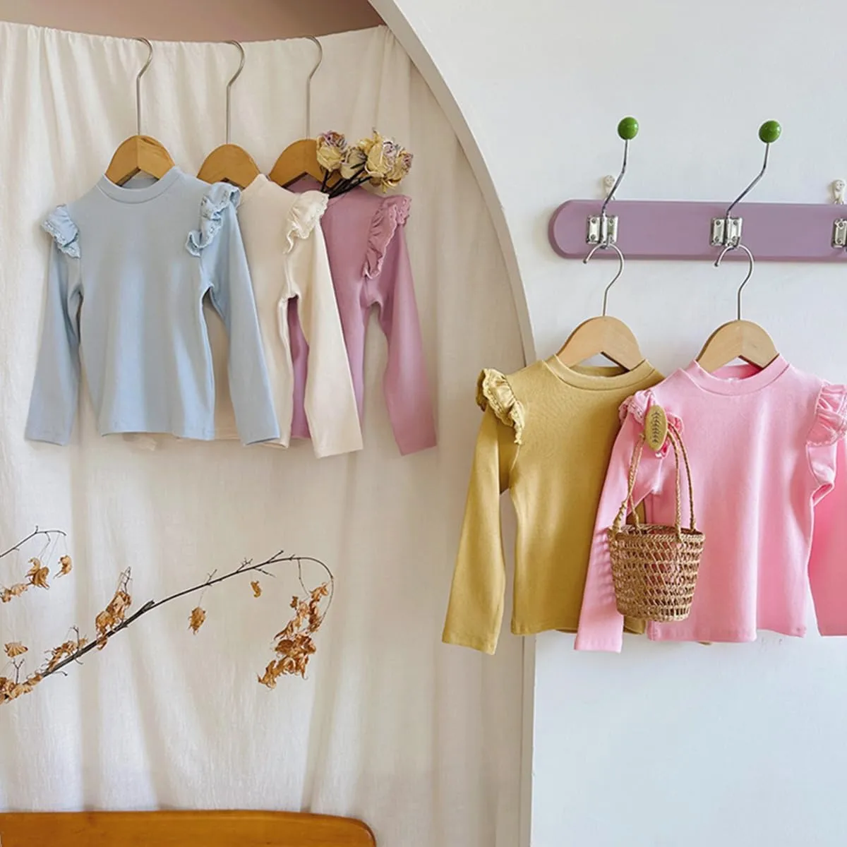 KISBINI Toddler Girl Ruffle Long Sleeve T-Shirt Cotton Top Tee for Spring/Fall
