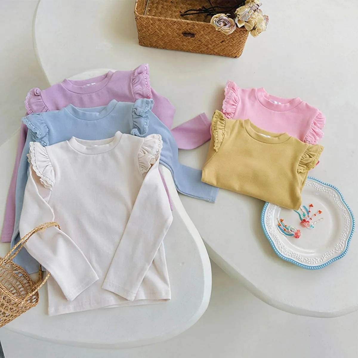 KISBINI Toddler Girl Ruffle Long Sleeve T-Shirt Cotton Top Tee for Spring/Fall