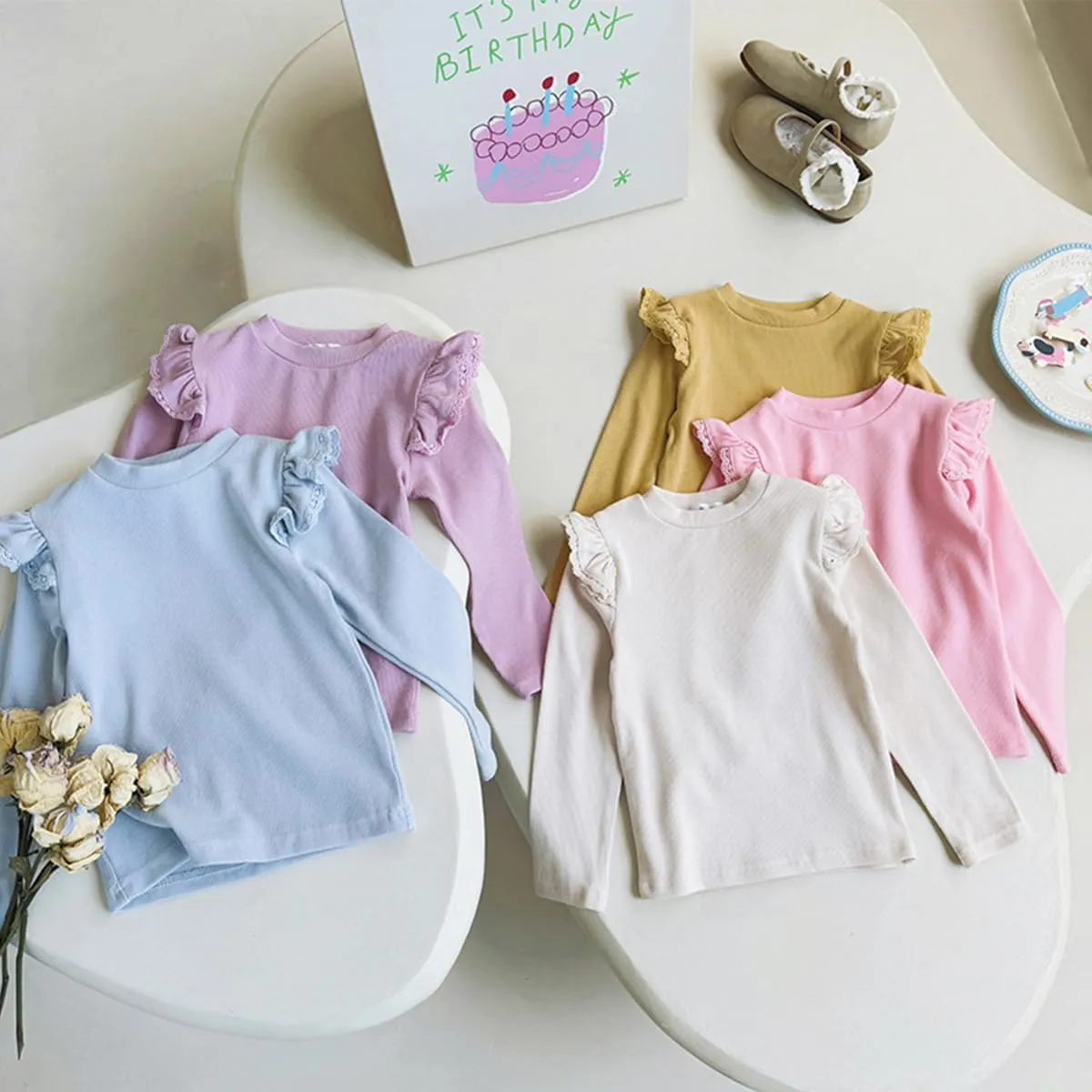 KISBINI Toddler Girl Ruffle Long Sleeve T-Shirt Cotton Top Tee for Spring/Fall