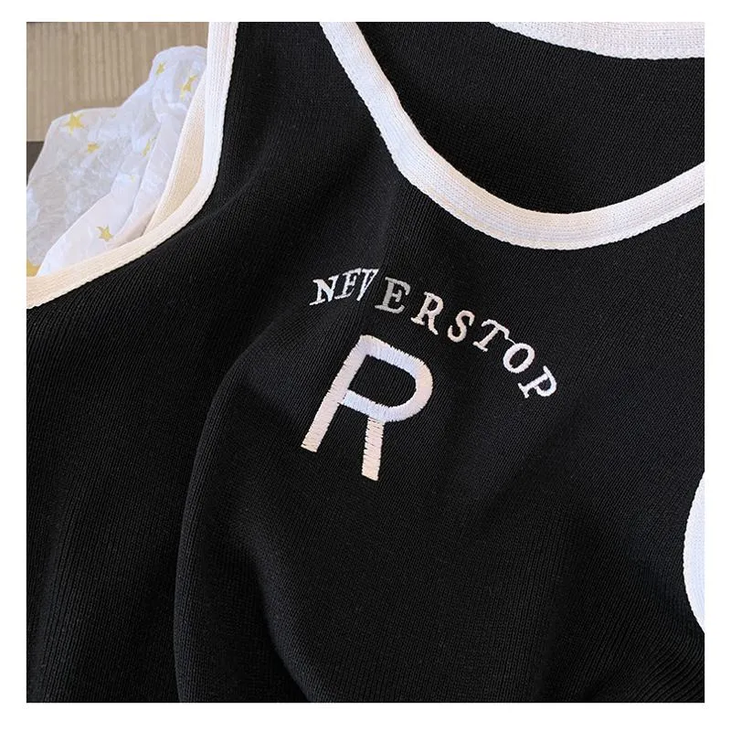 Knitted Cropped Letter Sleeveless French Style Silky Tank Top