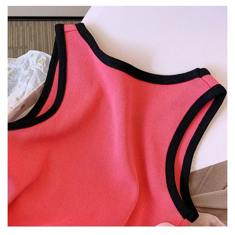 Knitted Cropped Letter Sleeveless French Style Silky Tank Top